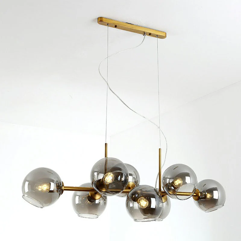 Postmoderne 8-koppige eilandhangende mondiale hanglamp met glazen kap voor eetkamer Clearhalo
