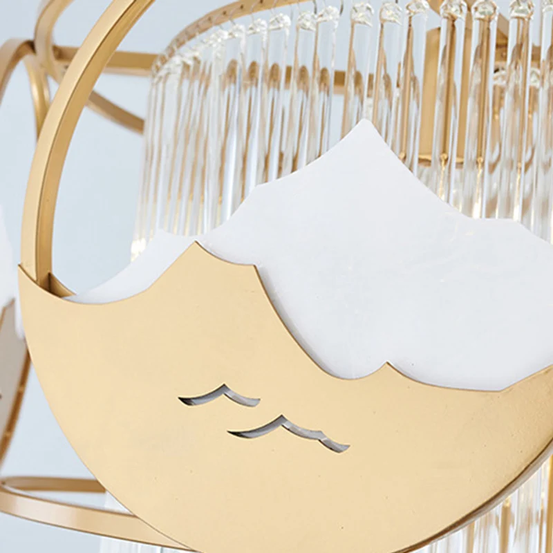 Postmoderne 8-lichts plafondhanger gouden vierkante/ronde kroonluchterlamp met kristallen staafkap Clearhalo