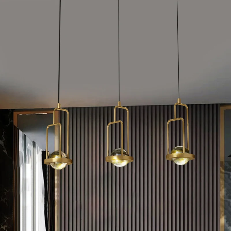 Postmoderne Ball LED meerdere hanglamp kristal 3-lichts eetkamer frame slingerlamp goud Clearhalo
