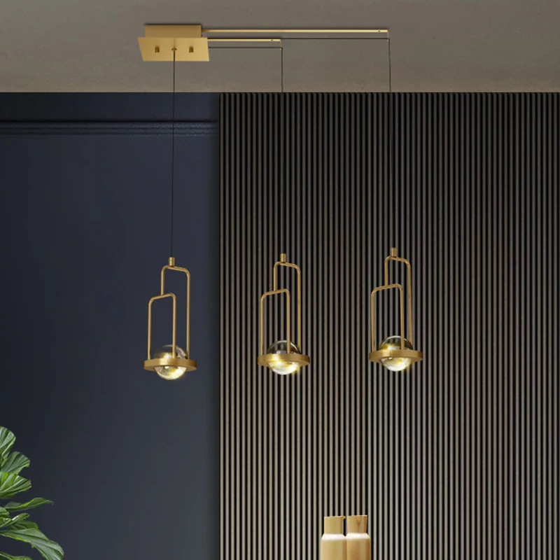 Postmoderne Ball LED meerdere hanglamp kristal 3-lichts eetkamer frame slingerlamp goud Clearhalo