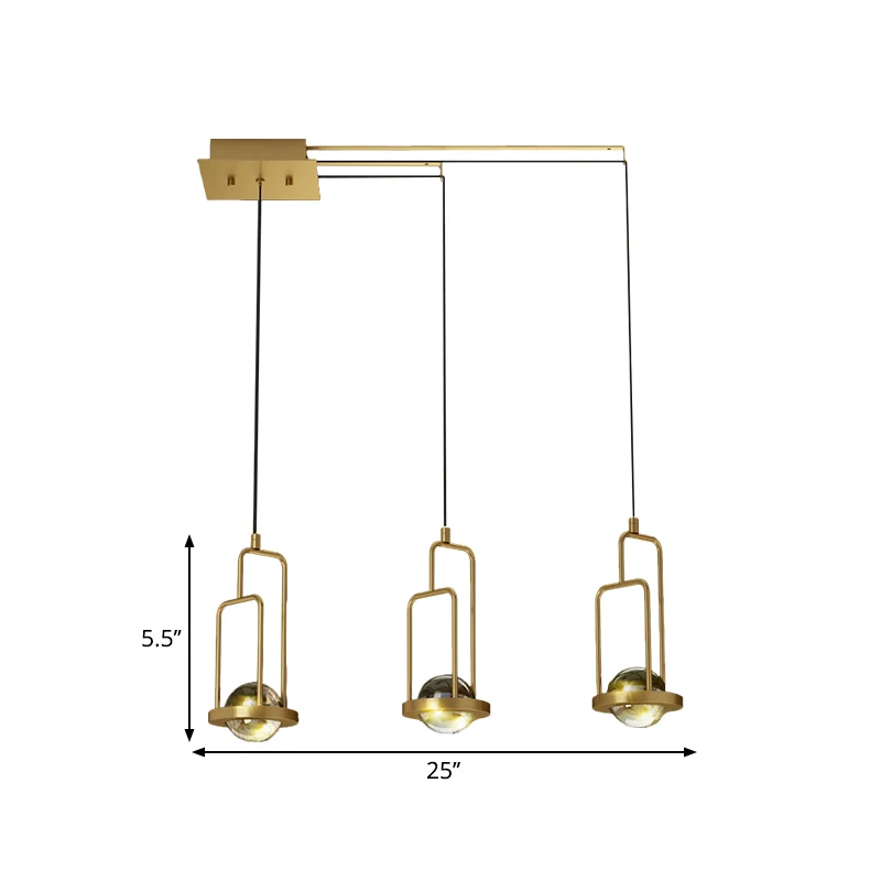 Postmoderne Ball LED meerdere hanglamp kristal 3-lichts eetkamer frame slingerlamp goud Clearhalo
