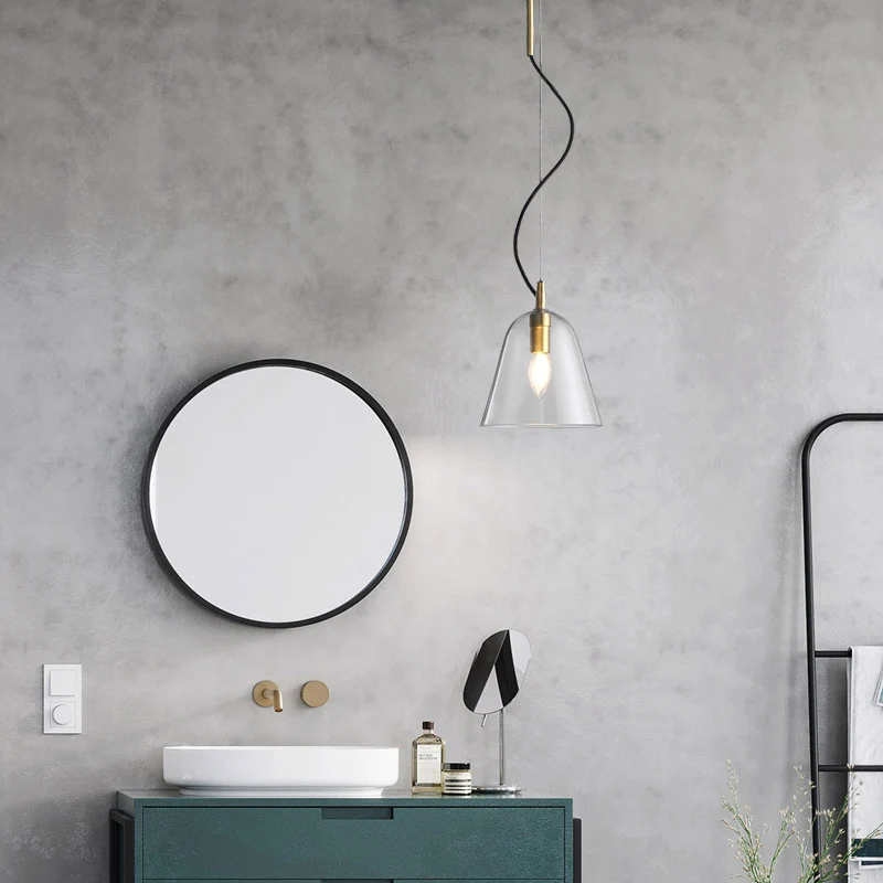 Postmoderne Bell hanglamp helder glas 1 kop badkamer hanglampset messing Clearhalo