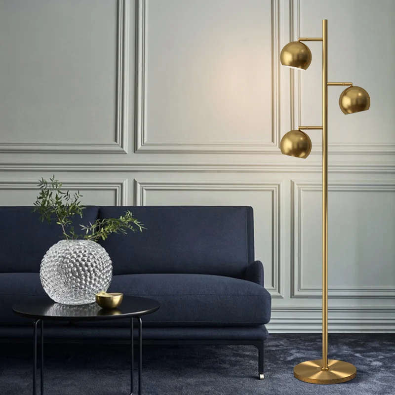 Postmoderne bolboom vloerverlichting metalen 3-lichts salonlamp goud Clearhalo