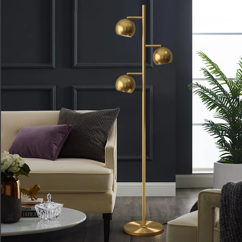 Postmoderne bolboom vloerverlichting metalen 3-lichts salonlamp goud Clearhalo