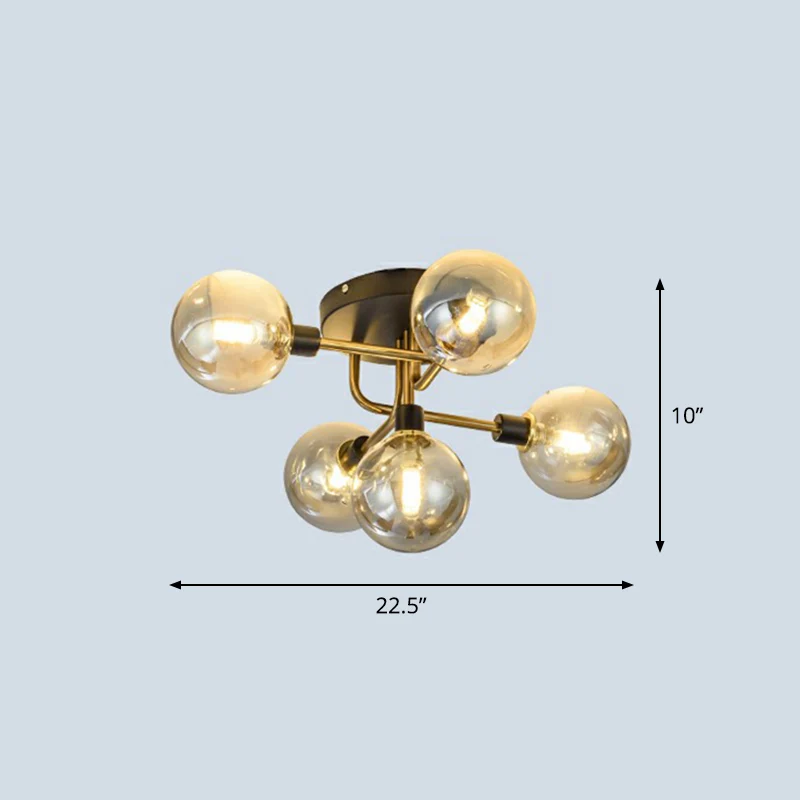 Postmoderne bol-inbouwlamp van glas, 5-lichts slaapkamer, semi-inbouwplafondlamp zwart-messing Clearhalo