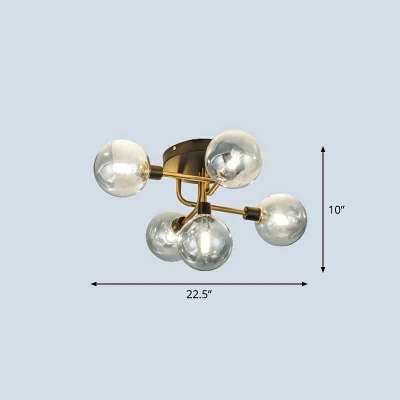 Postmoderne bol-inbouwlamp van glas, 5-lichts slaapkamer, semi-inbouwplafondlamp zwart-messing Clearhalo