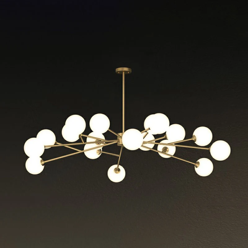 Postmoderne boomtak kroonluchter melkbol glas woonkamer hanglamp goud Clearhalo
