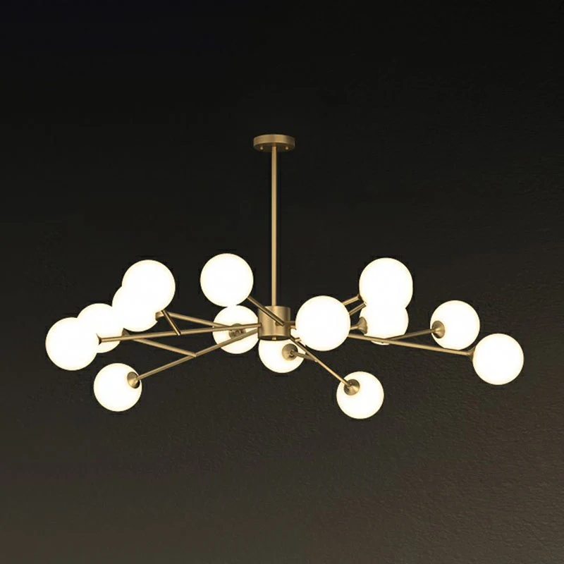 Postmoderne boomtak kroonluchter melkbol glas woonkamer hanglamp goud Clearhalo