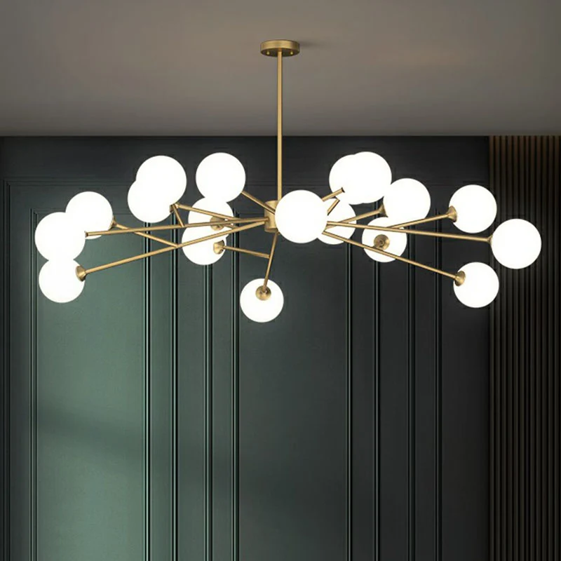 Postmoderne boomtak kroonluchter melkbol glas woonkamer hanglamp goud Clearhalo