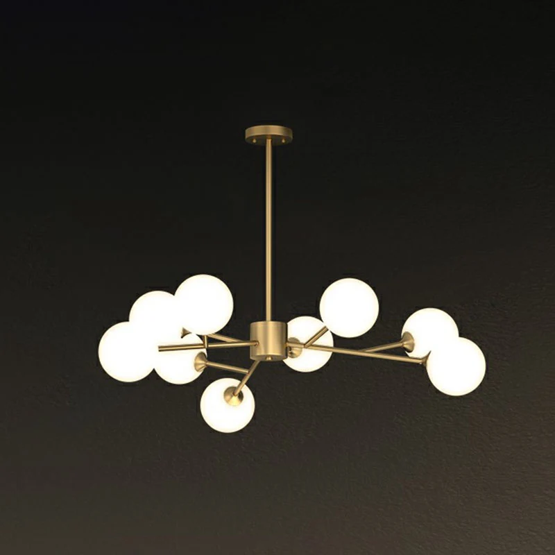 Postmoderne boomtak kroonluchter melkbol glas woonkamer hanglamp goud Clearhalo