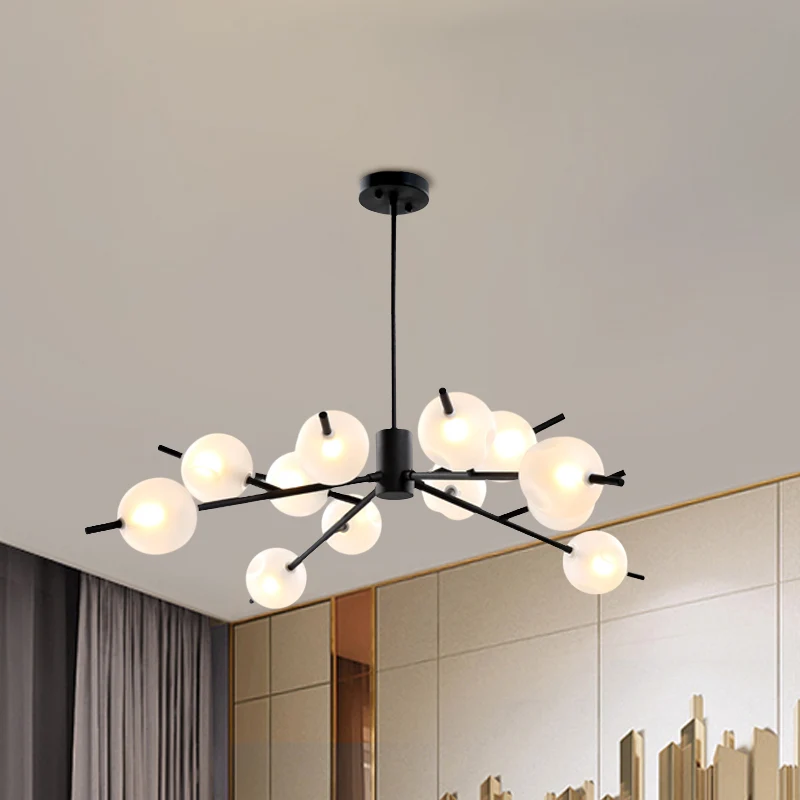Postmoderne Bubble hanglamp 12/15 lichts matglazen hangende kroonluchter zwart/goud Clearhalo