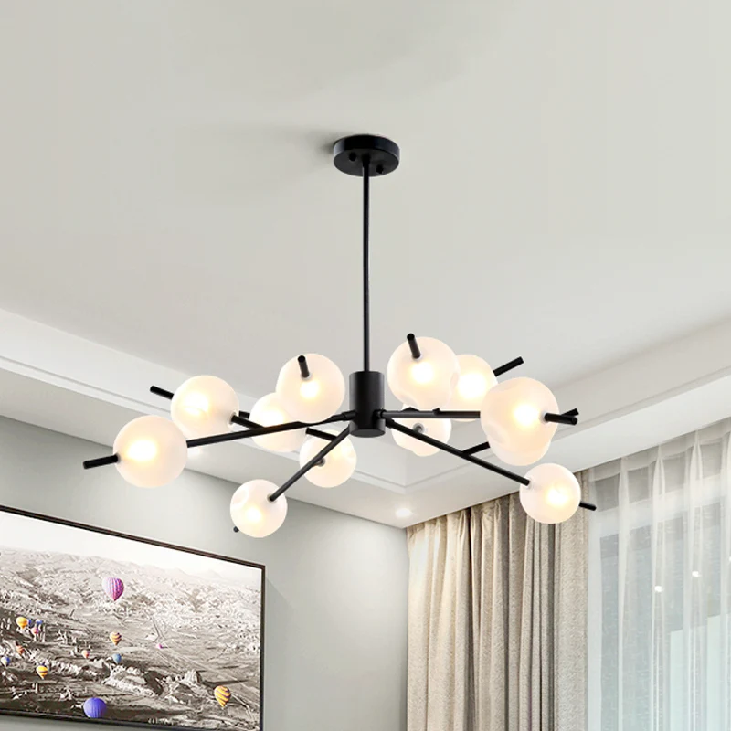 Postmoderne Bubble hanglamp 12/15 lichts matglazen hangende kroonluchter zwart/goud Clearhalo
