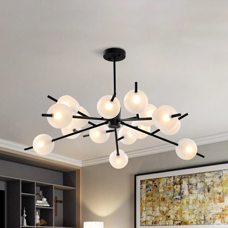 Postmoderne Bubble hanglamp 12/15 lichts matglazen hangende kroonluchter zwart/goud Clearhalo