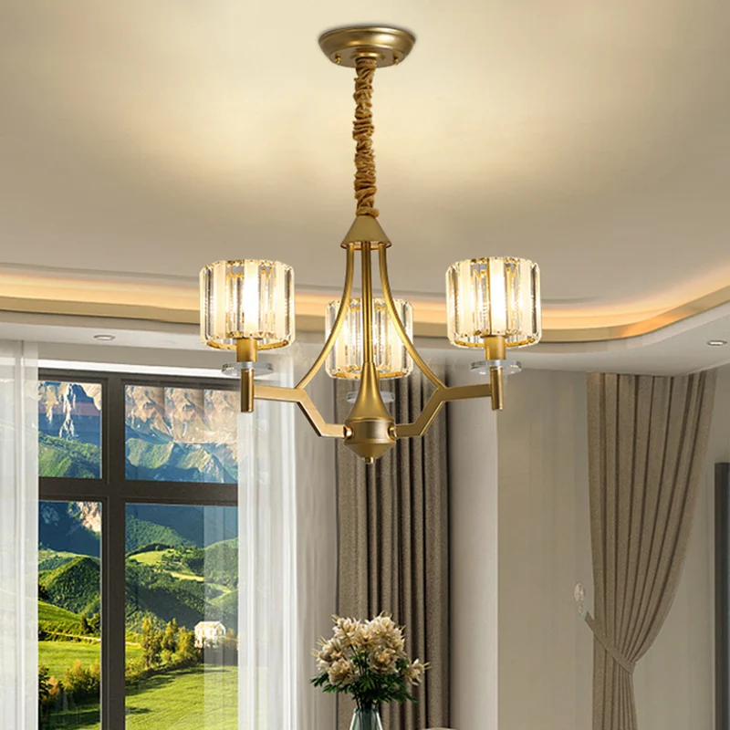 Postmoderne cilinderkroonluchterlamp 3/6 lampen Prismatische kristallen hanglamp goud Clearhalo