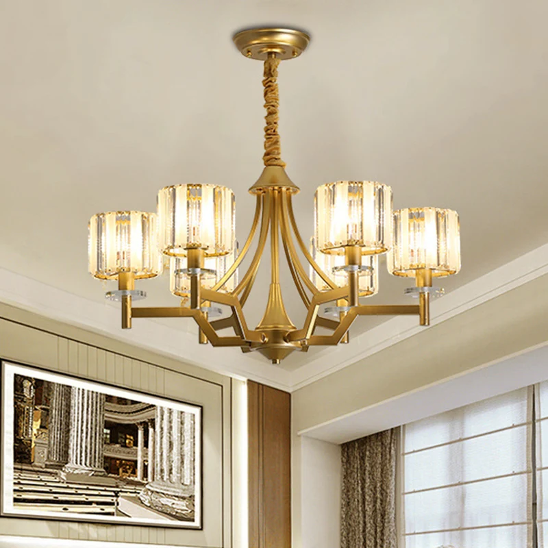 Postmoderne cilinderkroonluchterlamp 3/6 lampen Prismatische kristallen hanglamp goud Clearhalo
