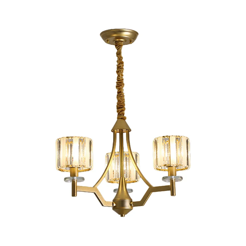 Postmoderne cilinderkroonluchterlamp 3/6 lampen Prismatische kristallen hanglamp goud Clearhalo