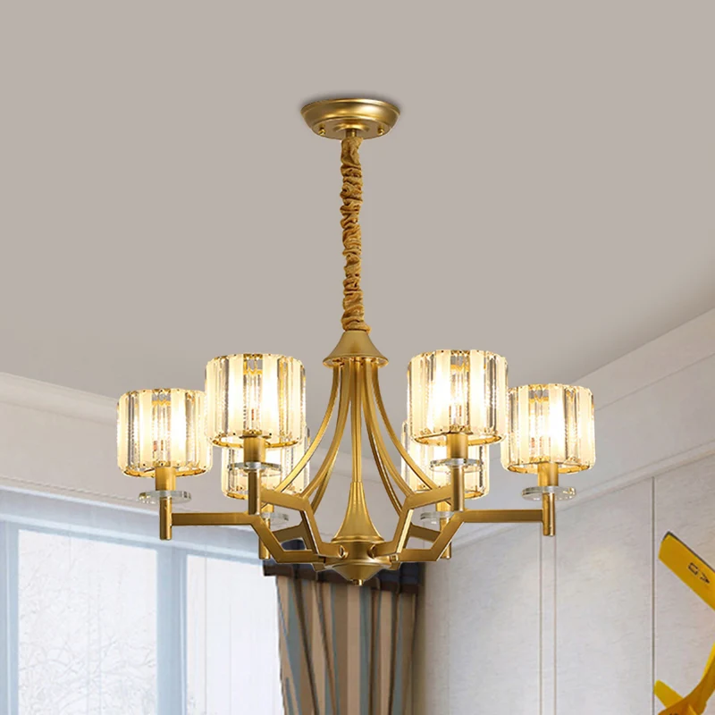 Postmoderne cilinderkroonluchterlamp 3/6 lampen Prismatische kristallen hanglamp goud Clearhalo