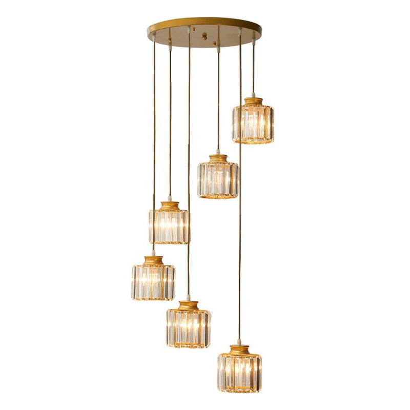 Postmoderne cilindrische hanglamp prismatische kristallen trap multi-lichtkroonluchter Clearhalo