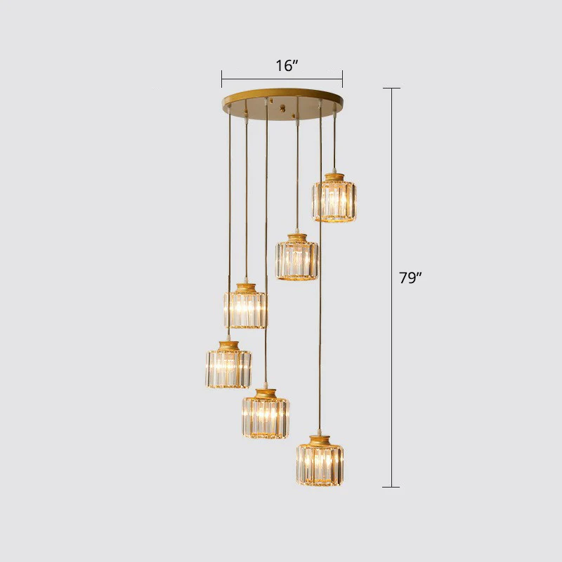 Postmoderne cilindrische hanglamp prismatische kristallen trap multi-lichtkroonluchter Clearhalo