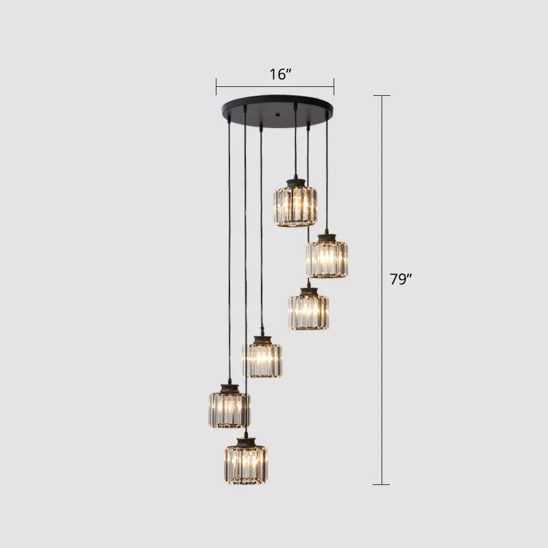 Postmoderne cilindrische hanglamp prismatische kristallen trap multi-lichtkroonluchter Clearhalo