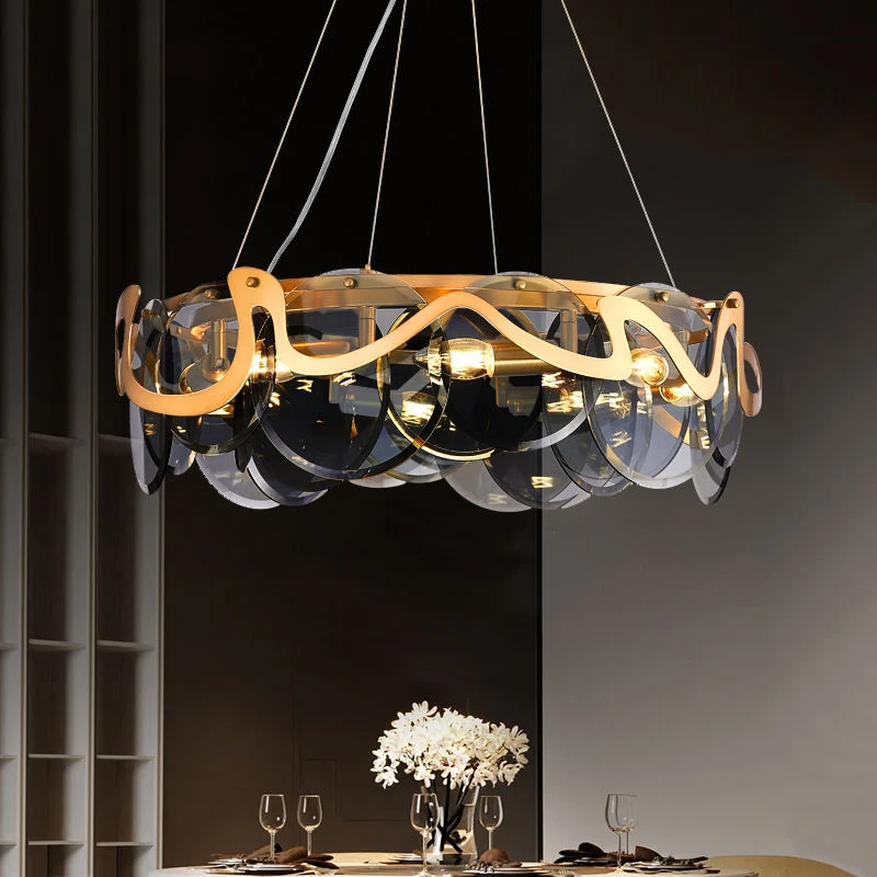 Postmoderne cirkels hangende verlichtingsarmatuur glazen restaurant eilandlicht messing Clearhalo