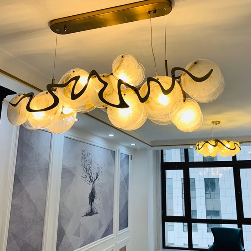 Postmoderne cirkels hangende verlichtingsarmatuur glazen restaurant eilandlicht messing Clearhalo