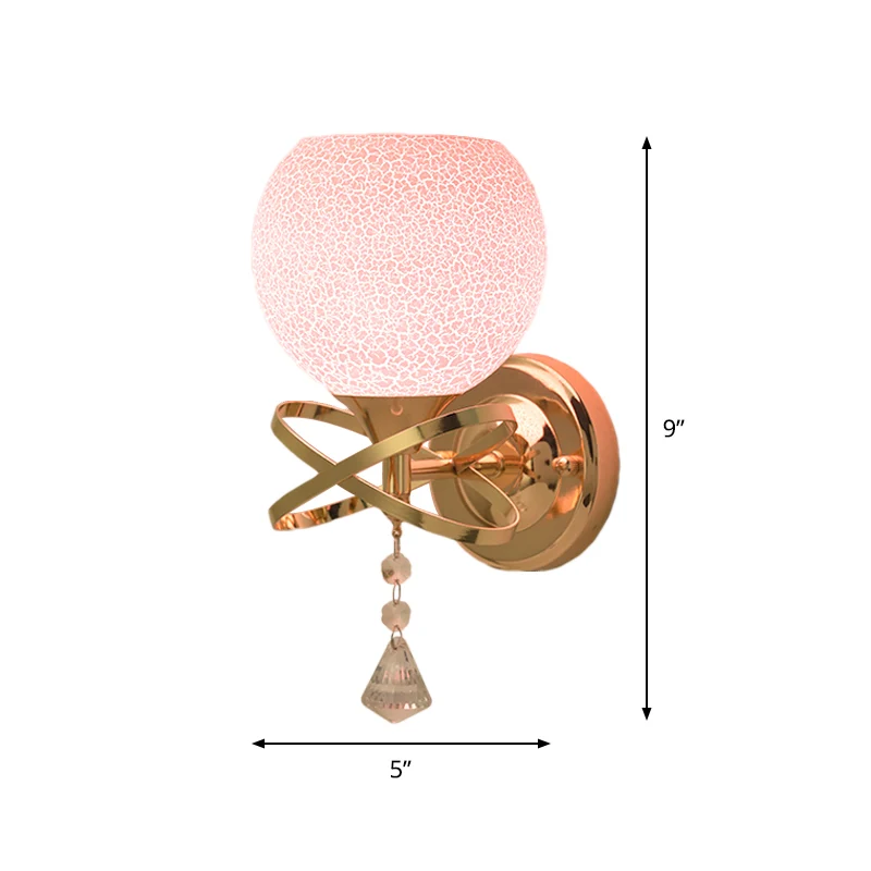 Postmoderne diamanten schanslamp, 1-lichts kristallen wandlamp met roze gebarsten glazen kap Clearhalo