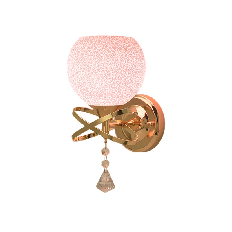 Postmoderne diamanten schanslamp, 1-lichts kristallen wandlamp met roze gebarsten glazen kap Clearhalo