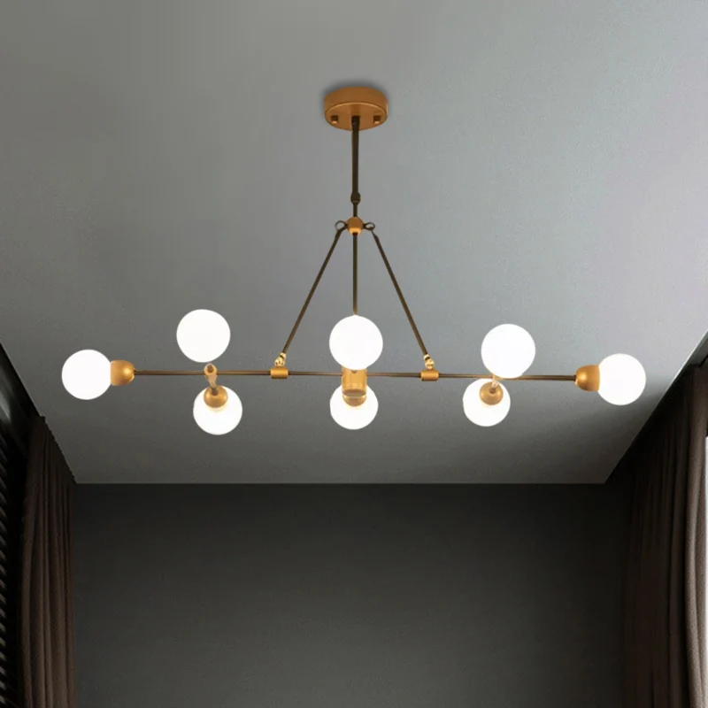 Postmoderne eilandlamp met messing afwerking en bolvormige kap 8-lichts metalen hanglamp voor eetkamer Clearhalo