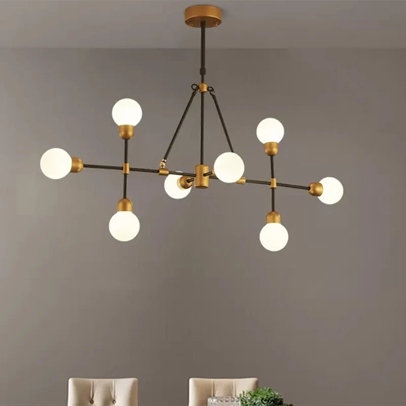 Postmoderne eilandlamp met messing afwerking en bolvormige kap 8-lichts metalen hanglamp voor eetkamer Clearhalo