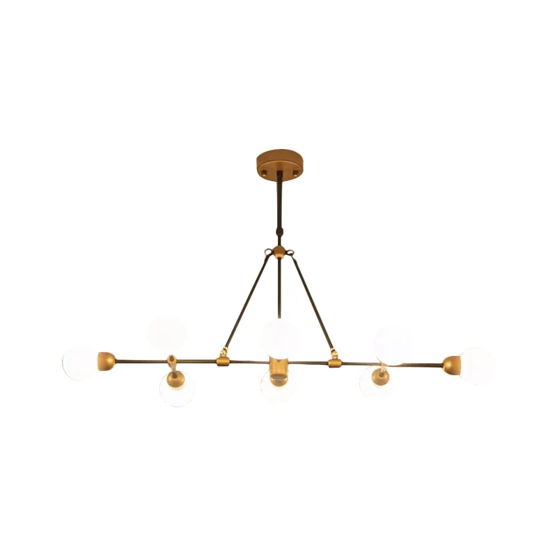 Postmoderne eilandlamp met messing afwerking en bolvormige kap 8-lichts metalen hanglamp voor eetkamer Clearhalo