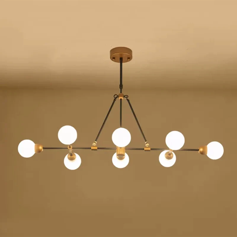 Postmoderne eilandlamp met messing afwerking en bolvormige kap 8-lichts metalen hanglamp voor eetkamer Clearhalo