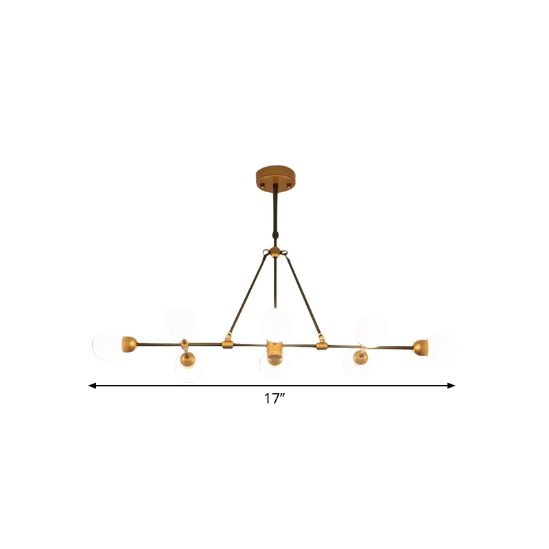 Postmoderne eilandlamp met messing afwerking en bolvormige kap 8-lichts metalen hanglamp voor eetkamer Clearhalo