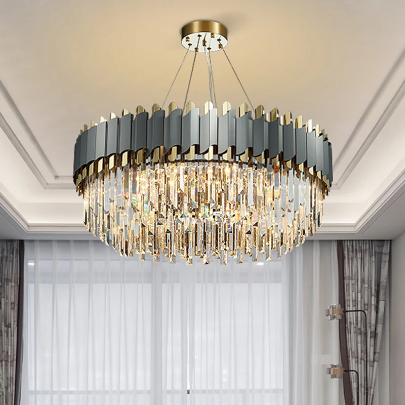 Postmoderne gelaagde kroonluchter hanglamp Strip Crystal woonkamer hanglamp goud-zwart Clearhalo
