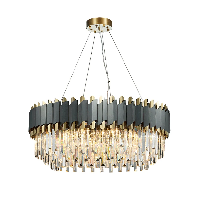 Postmoderne gelaagde kroonluchter hanglamp Strip Crystal woonkamer hanglamp goud-zwart Clearhalo