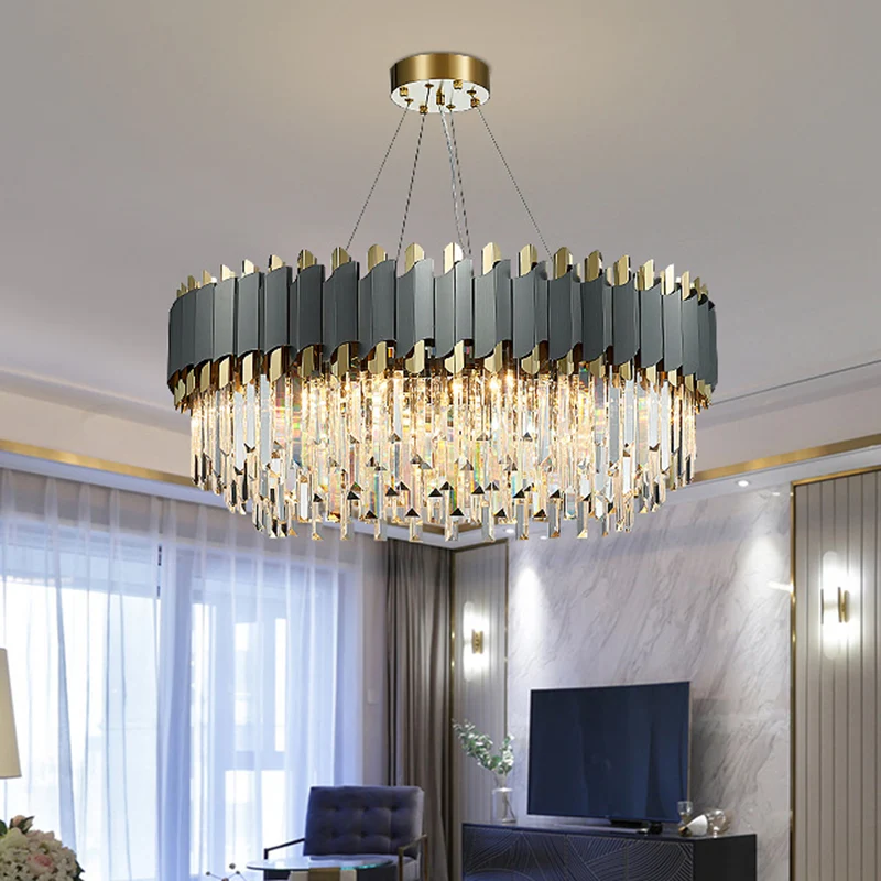 Postmoderne gelaagde kroonluchter hanglamp Strip Crystal woonkamer hanglamp goud-zwart Clearhalo