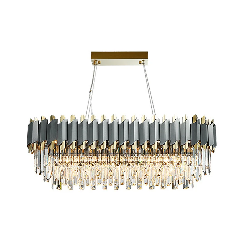 Postmoderne gelaagde kroonluchter hanglamp Strip Crystal woonkamer hanglamp goud-zwart Clearhalo