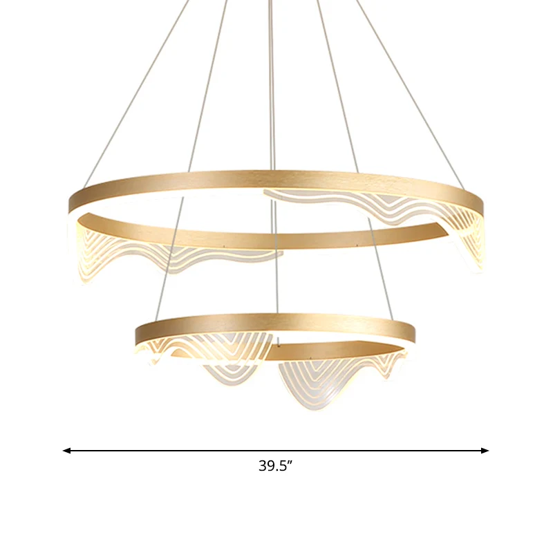 Postmoderne hangende LED-hanger, ronde kroonluchter met 2/3 lagen, golvende rand en acrylkap Clearhalo
