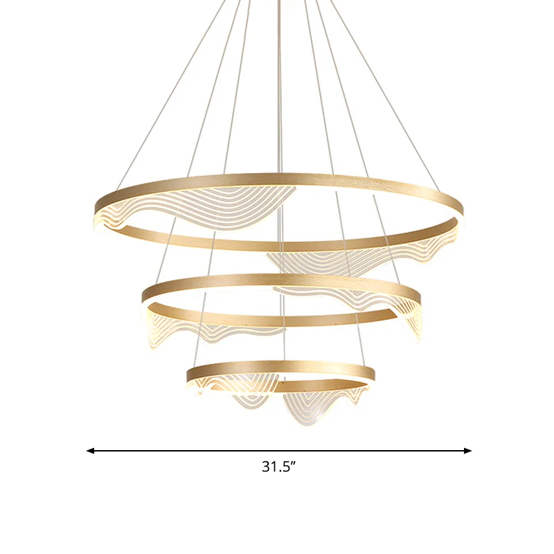 Postmoderne hangende LED-hanger, ronde kroonluchter met 2/3 lagen, golvende rand en acrylkap Clearhalo