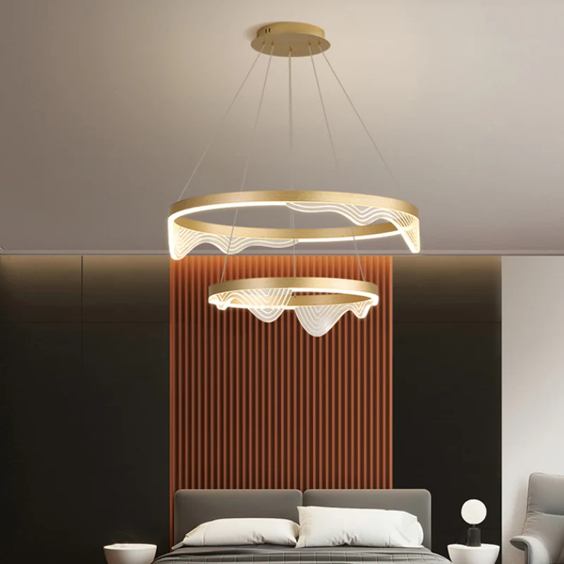 Postmoderne hangende LED-hanger, ronde kroonluchter met 2/3 lagen, golvende rand en acrylkap Clearhalo