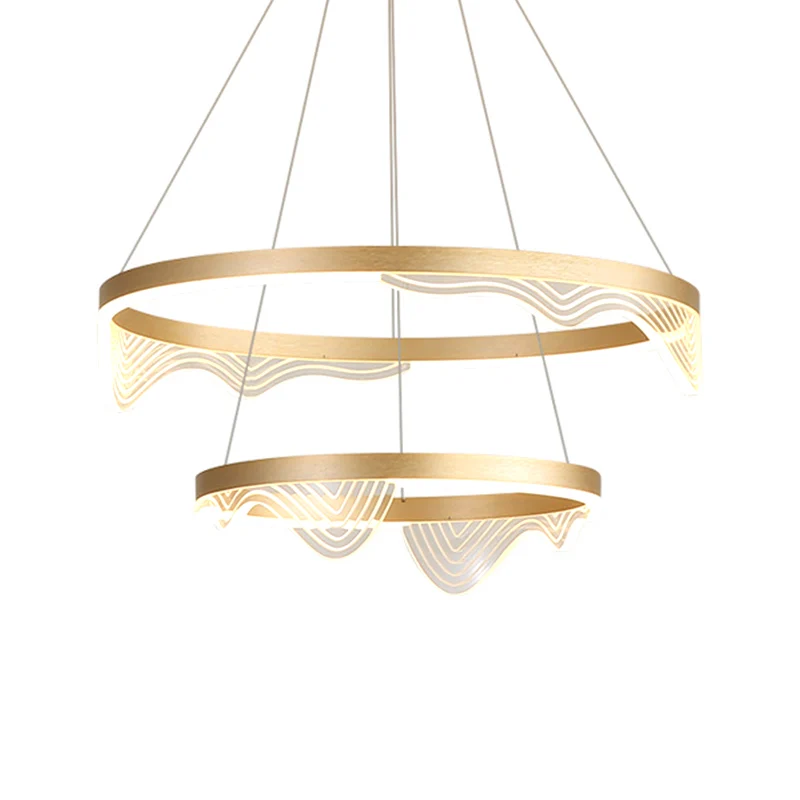 Postmoderne hangende LED-hanger, ronde kroonluchter met 2/3 lagen, golvende rand en acrylkap Clearhalo