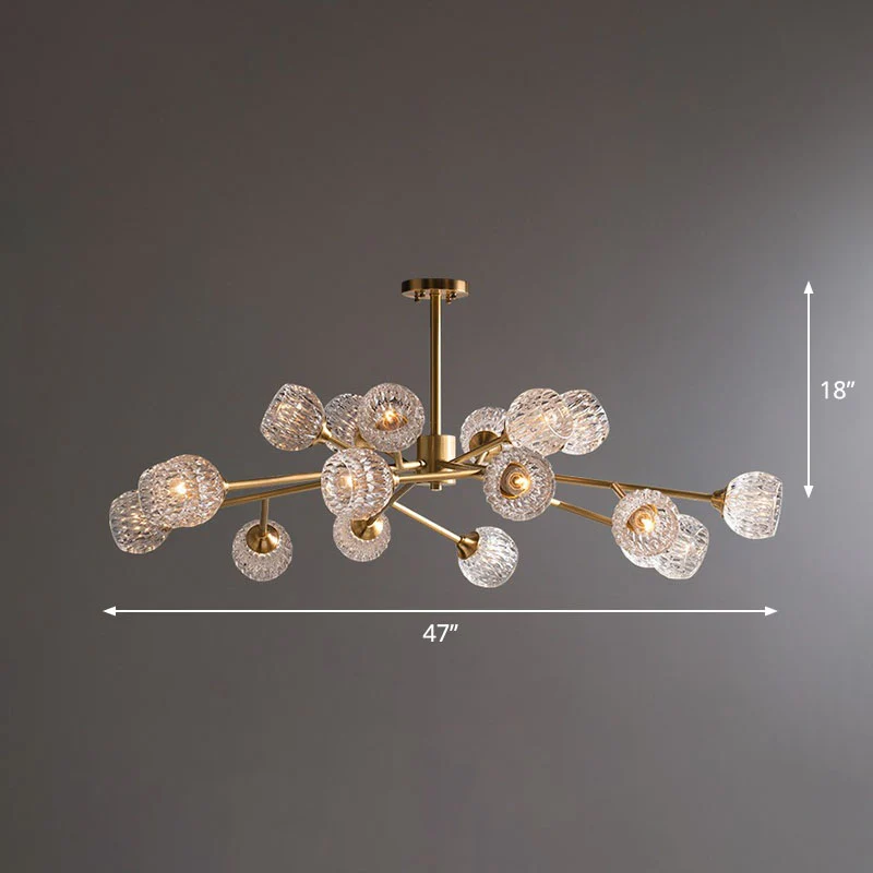 Postmoderne hanglamp met metalen tak, kroonluchter met gouden afwerking en heldere kristallen kap Clearhalo