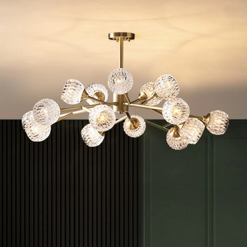Postmoderne hanglamp met metalen tak, kroonluchter met gouden afwerking en heldere kristallen kap Clearhalo