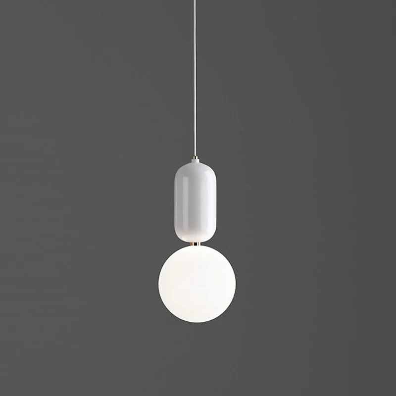 Postmoderne hanglamp, wit/goud, capsule-plafondhanglamp met melkachtige bolglazen kap, diameter 6"/8"/12" Clearhalo