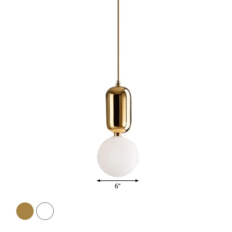 Postmoderne hanglamp, wit/goud, capsule-plafondhanglamp met melkachtige bolglazen kap, diameter 6"/8"/12" Clearhalo