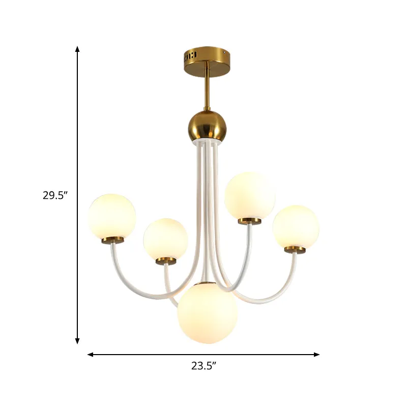 Postmoderne kroonluchter met gebogen arm en Spoetnik-ontwerp Wit glas 5/7-lichts led-hanglamp Clearhalo