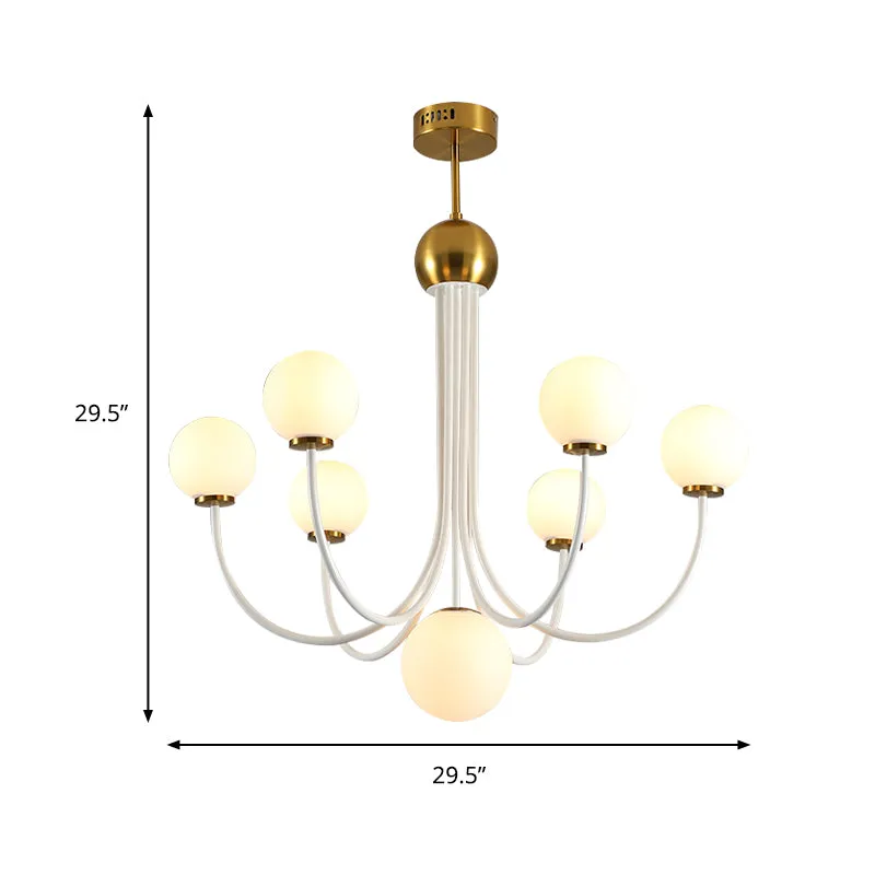Postmoderne kroonluchter met gebogen arm en Spoetnik-ontwerp Wit glas 5/7-lichts led-hanglamp Clearhalo