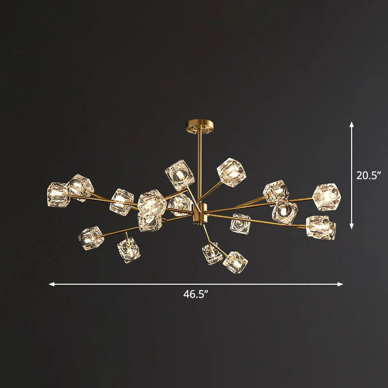 Postmoderne kroonluchterlamp met heldere kristallen kubus woonkamer hanglamp goud Clearhalo