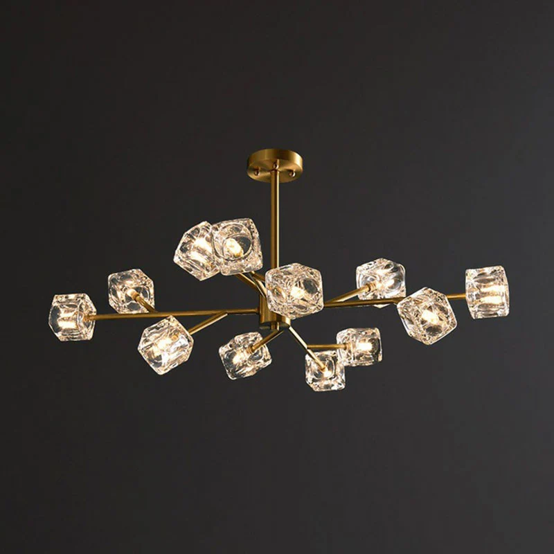 Postmoderne kroonluchterlamp met heldere kristallen kubus woonkamer hanglamp goud Clearhalo