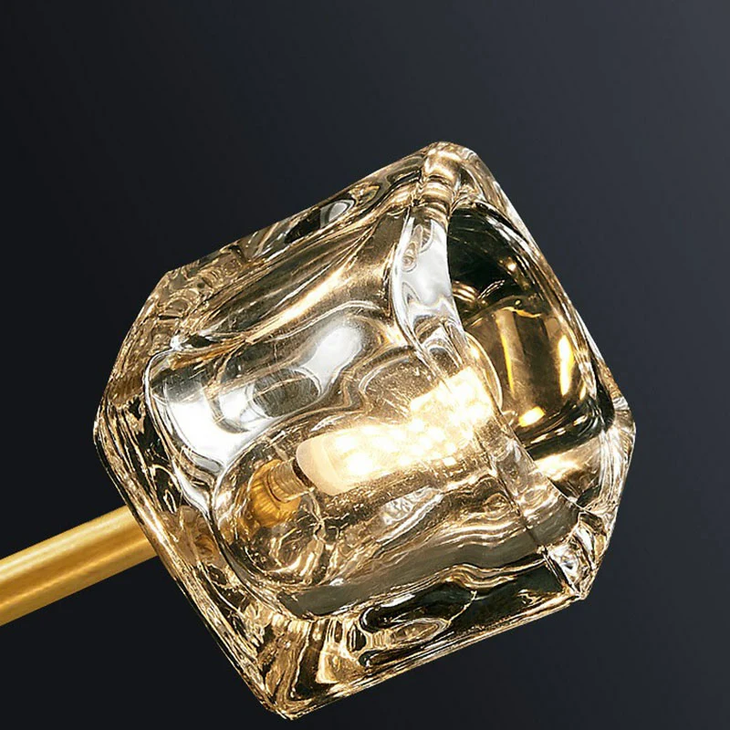Postmoderne kroonluchterlamp met heldere kristallen kubus woonkamer hanglamp goud Clearhalo